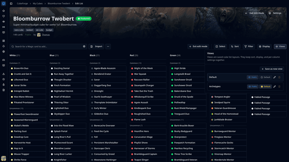 CubeForge cube page and saved views improvements in version 0.6.13